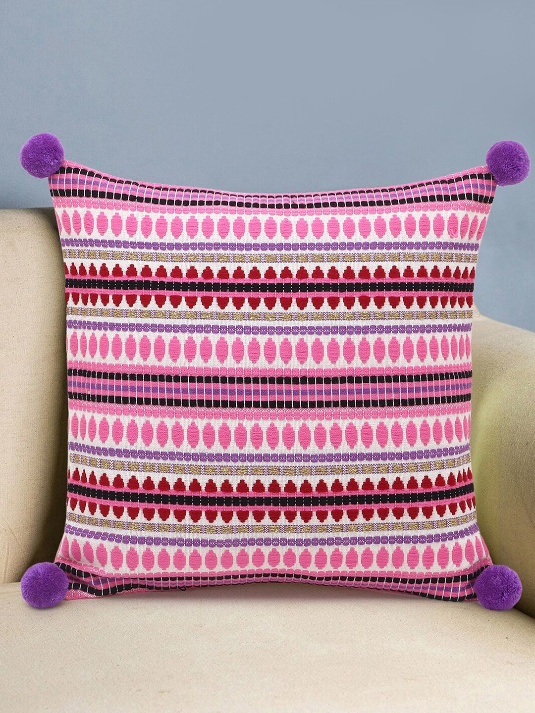 Mezposh Pink & White Striped Square Cushion Covers Price in India