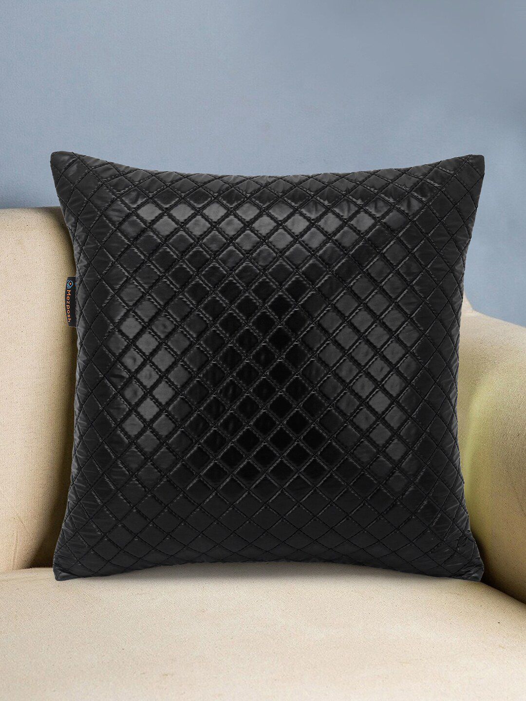 Mezposh Unisex Black Geometric Glossy Black Polyester Harlequin Quilted Cushion Cover Price in India