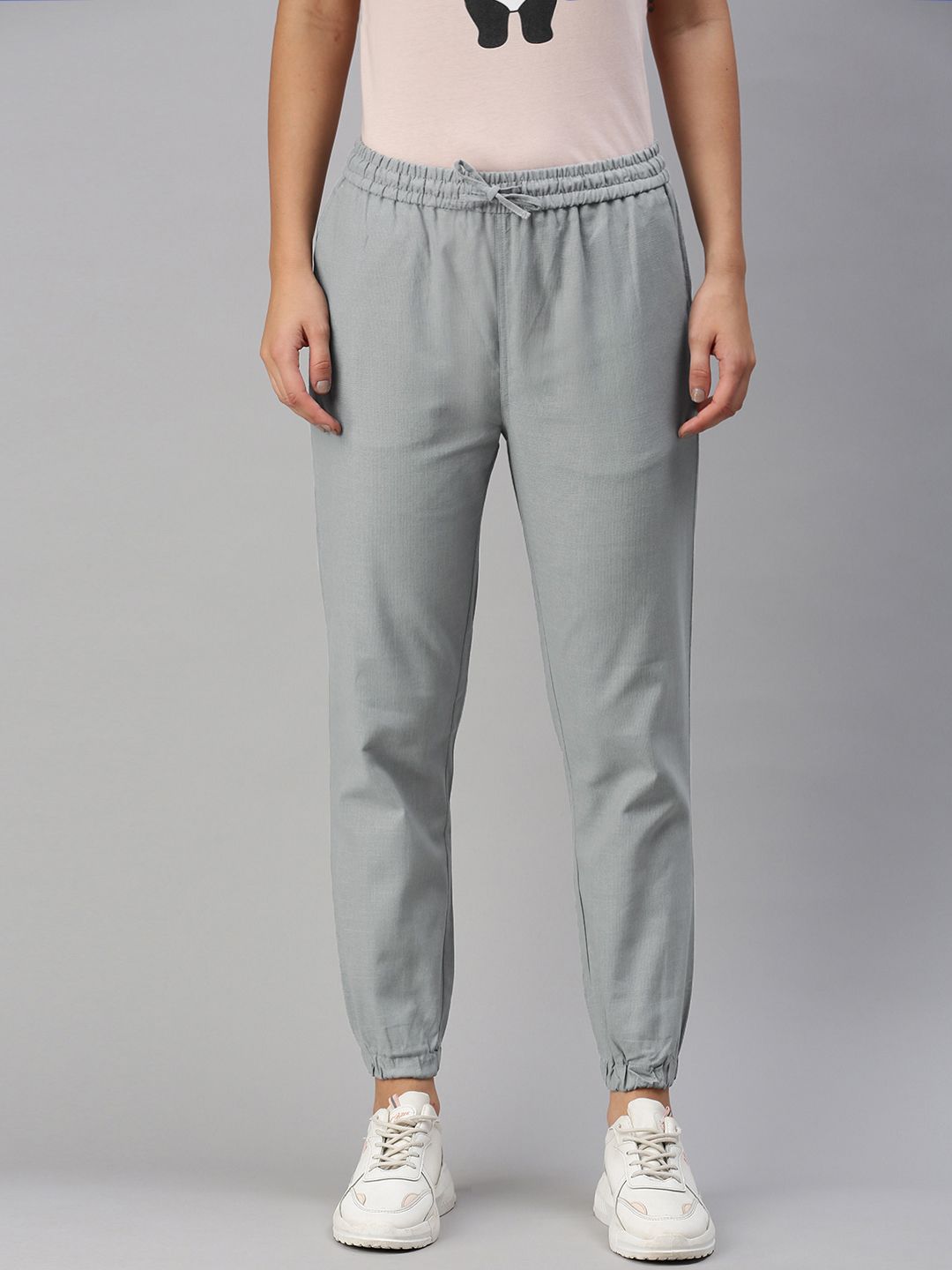 The Souled Store Women Grey Solid Cotton Joggers Price in India