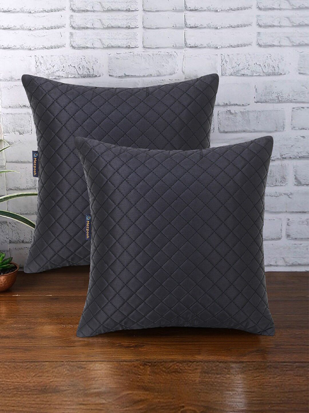 Mezposh Black Set of 2 Geometric Satin Square Cushion Covers Price in India