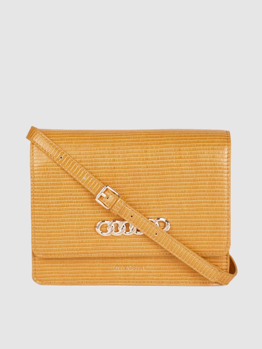 Allen Solly Mustard Yellow Snakeskin Textured Structured Sling Bag Price in India