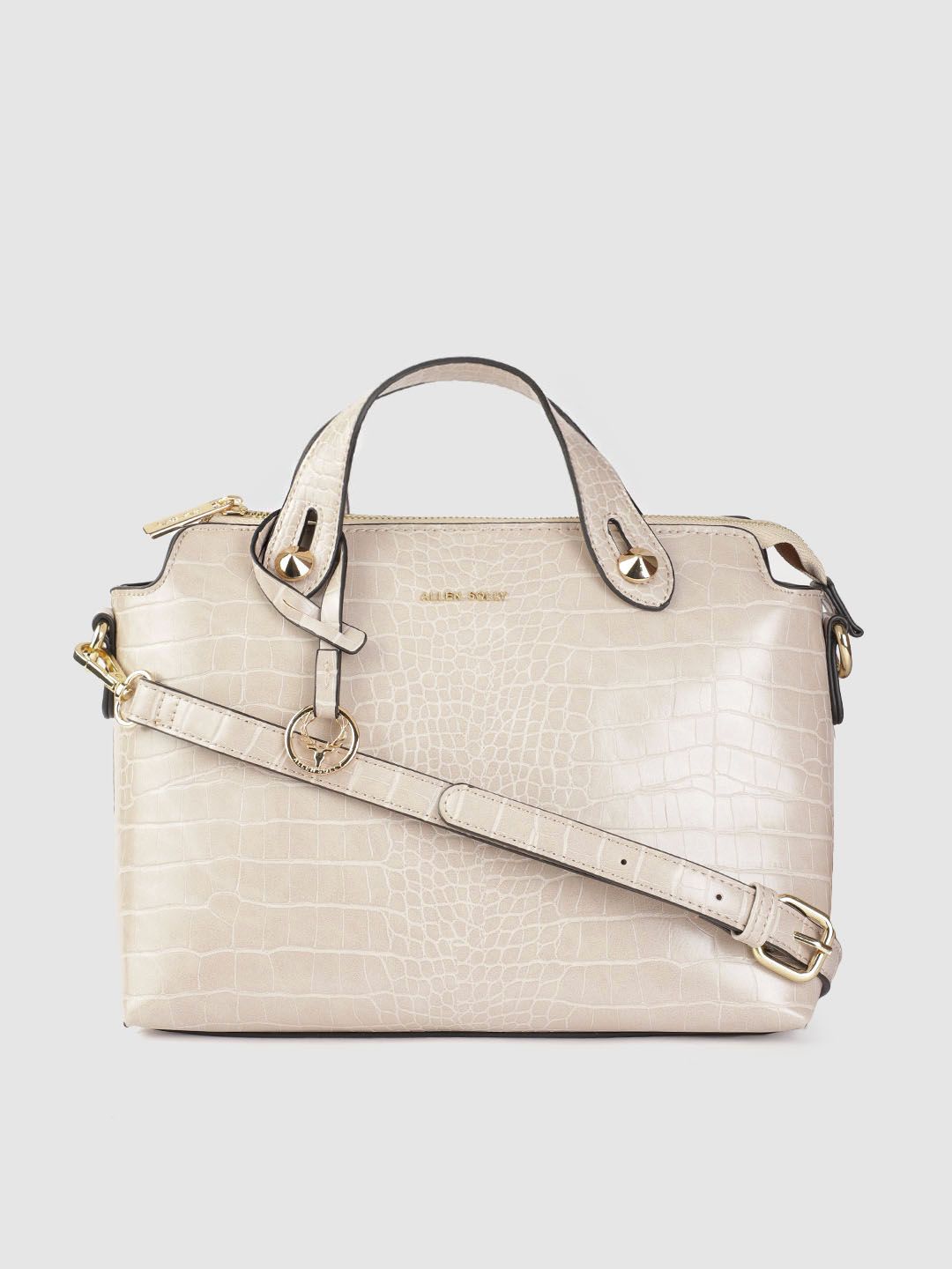 Allen Solly Cream-Coloured Croc Textured Handheld Bag Price in India