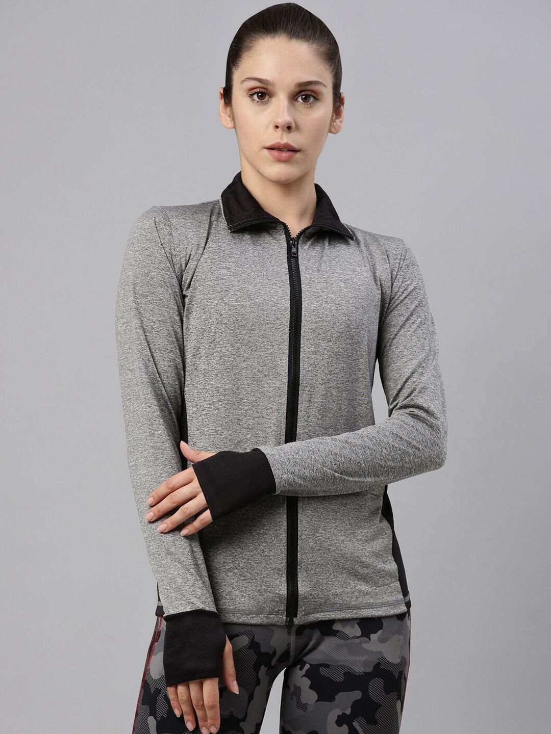 GOLDSTROMS Women Grey ash gray Checked Crop Sporty Jacket Price in India