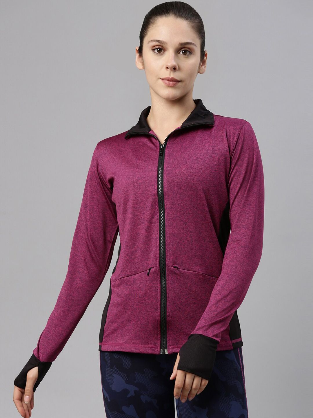 GOLDSTROMS Women Fuchsia Solid Longline Sporty Jacket Price in India