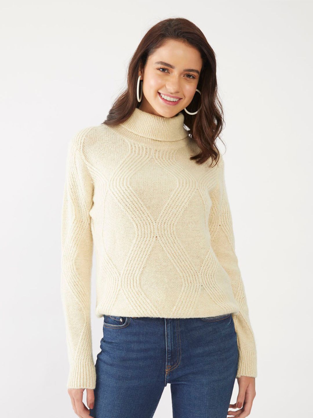 Zink London Women Off White Turtle Neck Sweater Price in India