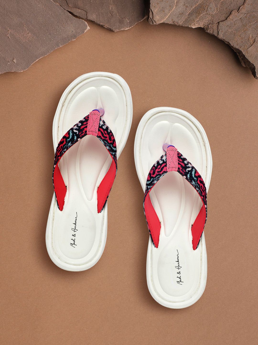 Mast & Harbour Women White & Black Printed Thong Flip-Flops Price in India