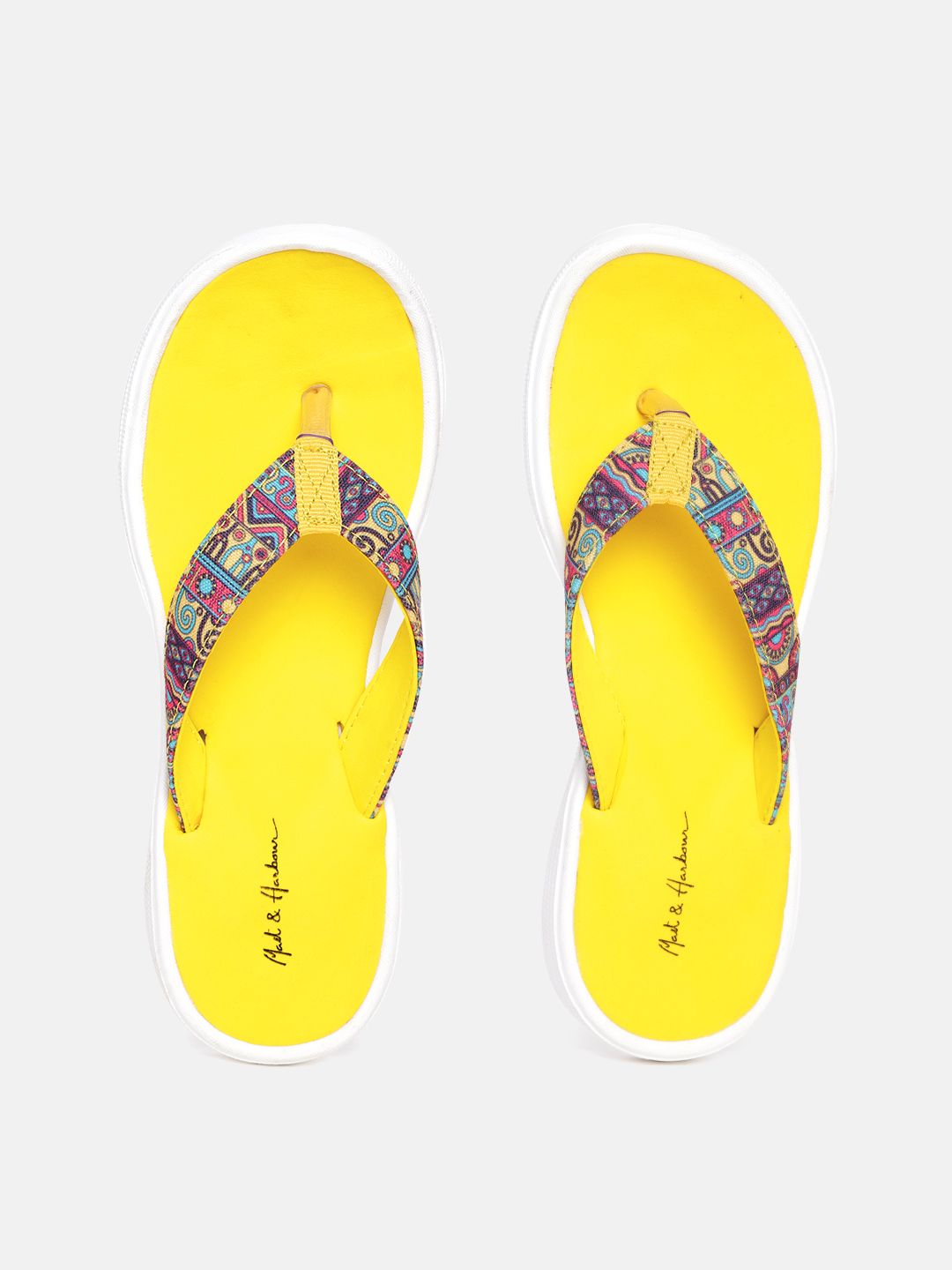 Mast & Harbour Women Yellow & Pink Printed Thong Flip-Flops Price in India