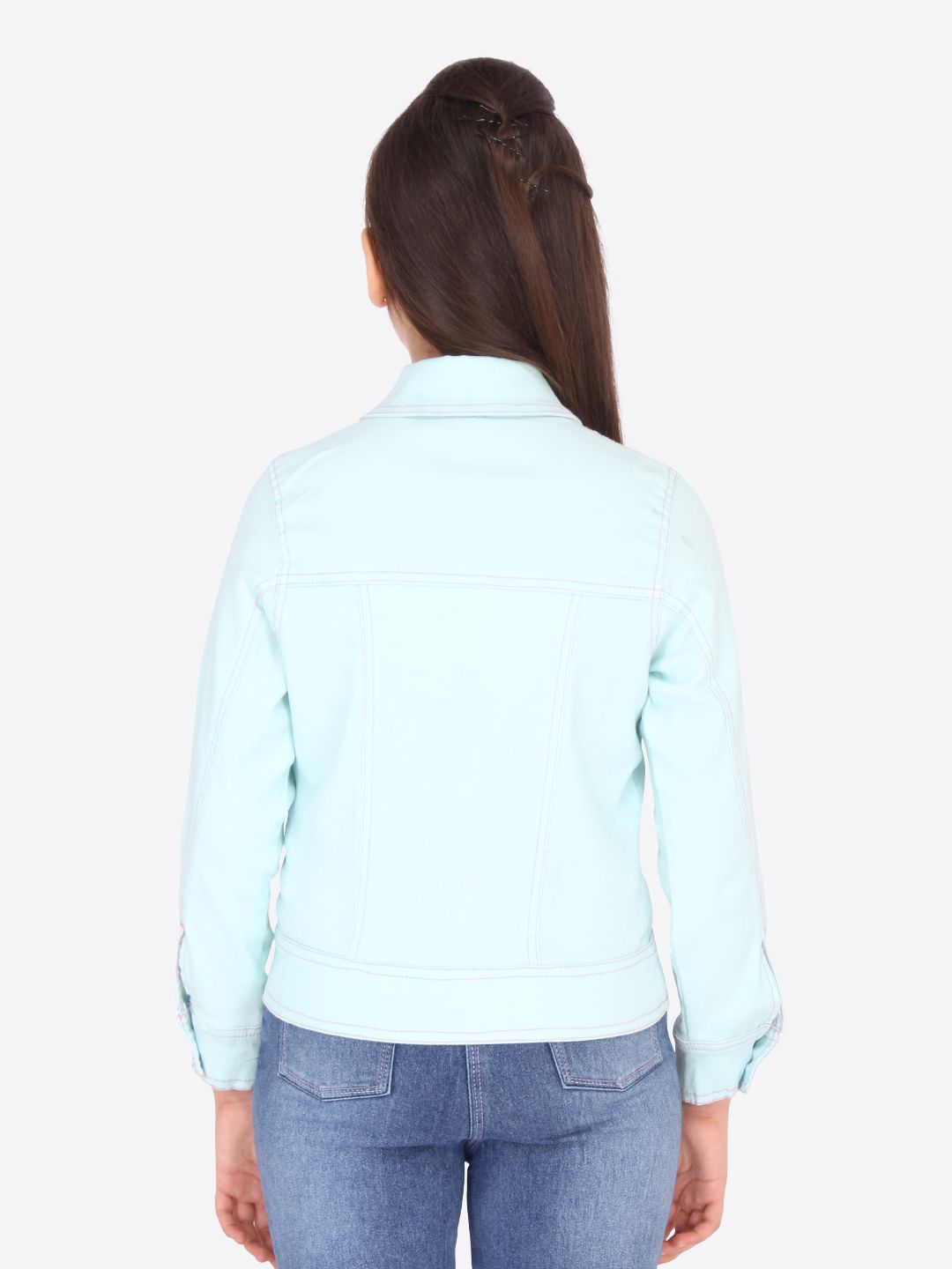 Buy CUTECUMBER Girls Blue Floral Crop Denim Jacket with