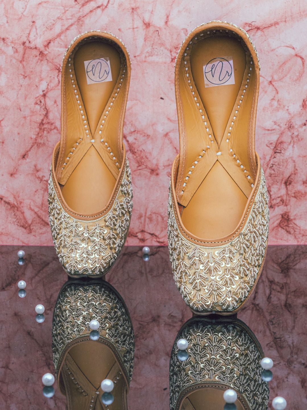 NR By Nidhi Rathi Women Gold-Toned Mojaris Flats Price in India