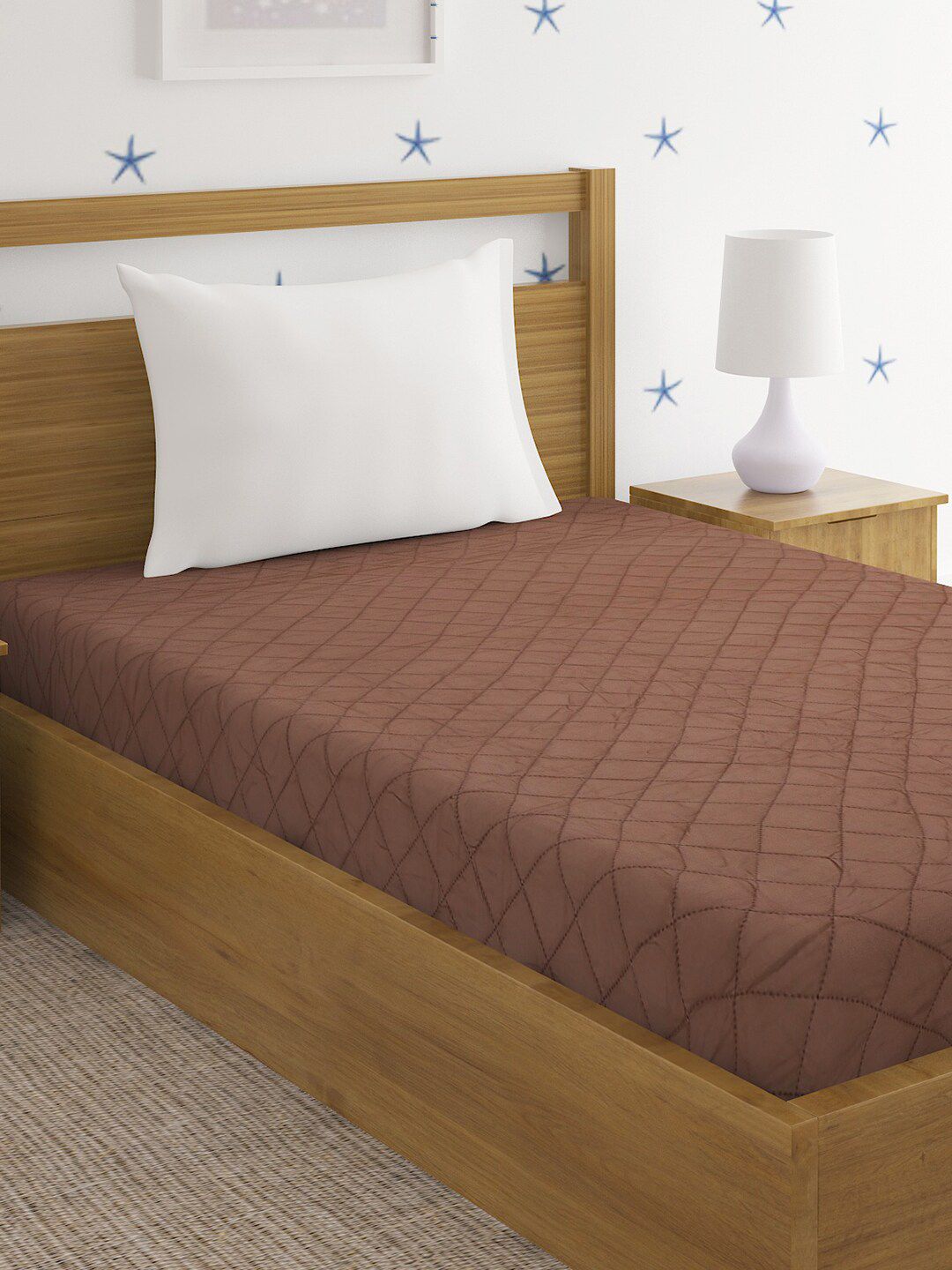 HOSTA HOMES Brown Solid Quilted Water Resistant Single Bed Mattress Protector Price in India