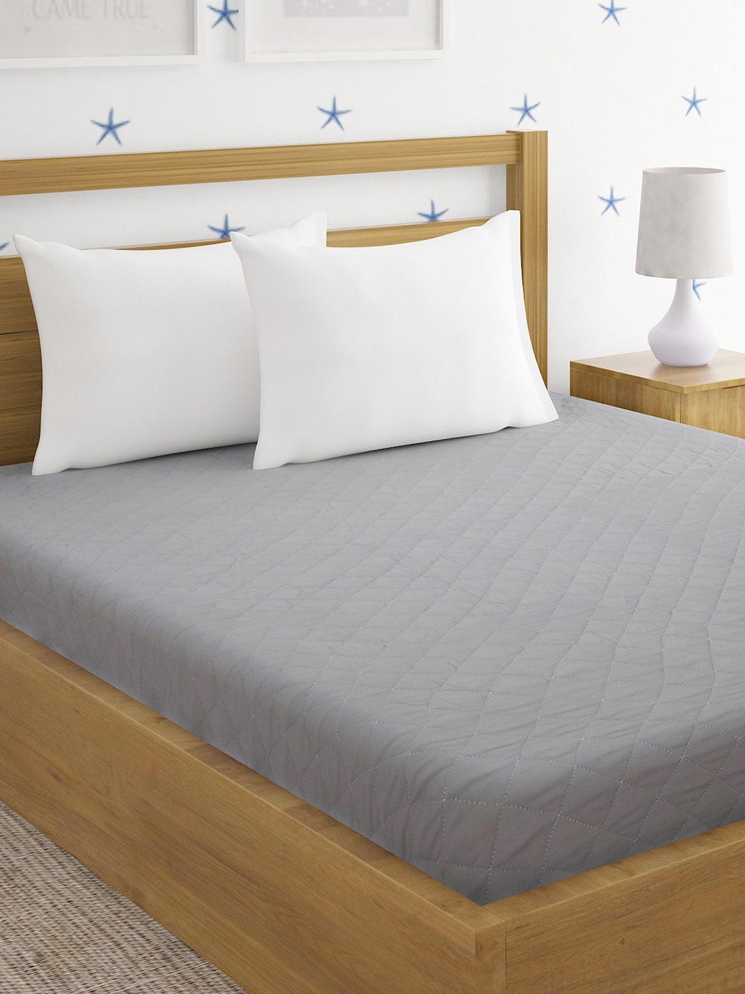 HOSTA HOMES Grey Quilted Cotton King Bed Mattress Protector Price in India