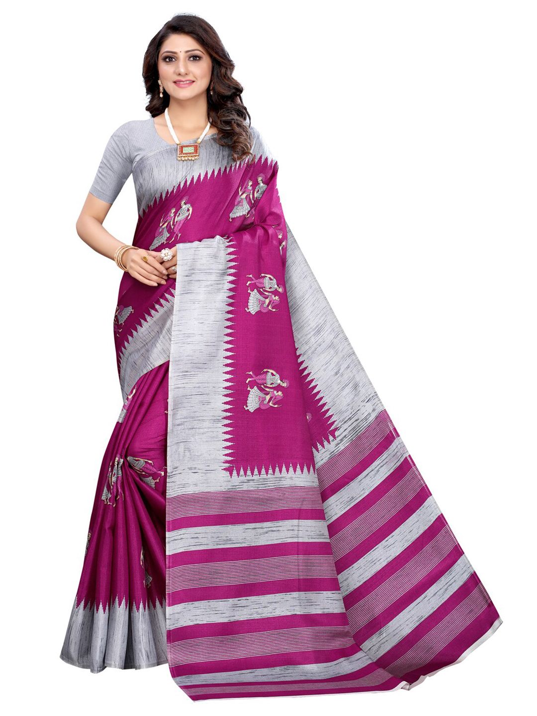 KALINI Purple & Grey Ethnic Motifs Art Silk Khadi Saree
