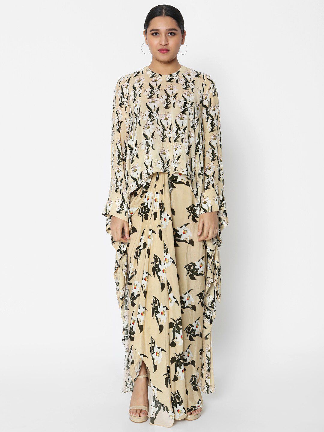 Masaba Women Beige & Black Printed Tunic with Dhoti Pants