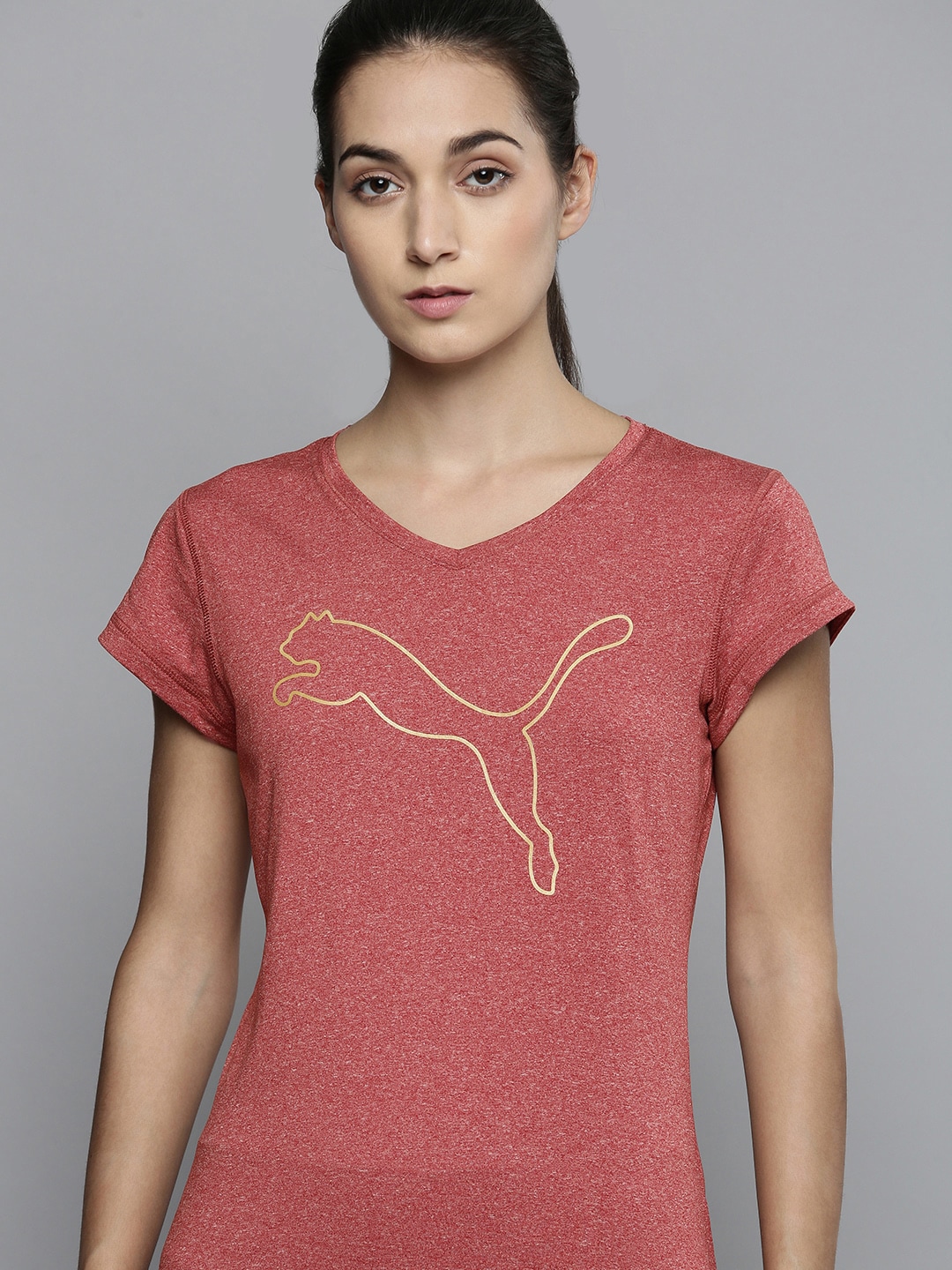 Puma Women Red Brand Logo Printed Heather Cat Training T-shirt Price in India