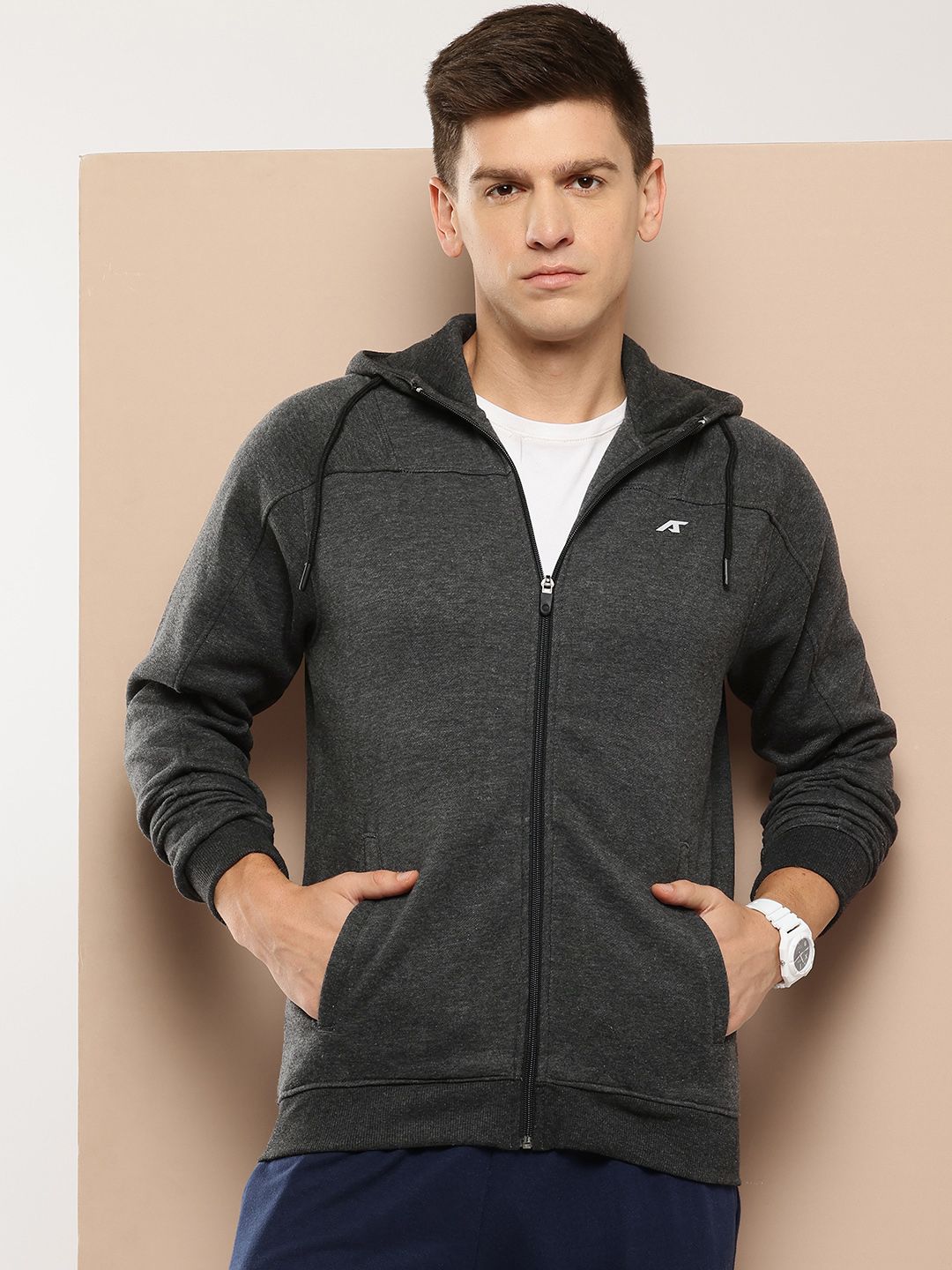 Alcis Men Grey Melange Solid Cotton Sporty Jacket