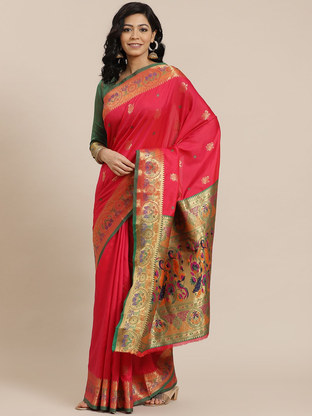 SHANGRILA Red Ethnic Motifs Zari Pure Silk Saree Price in India