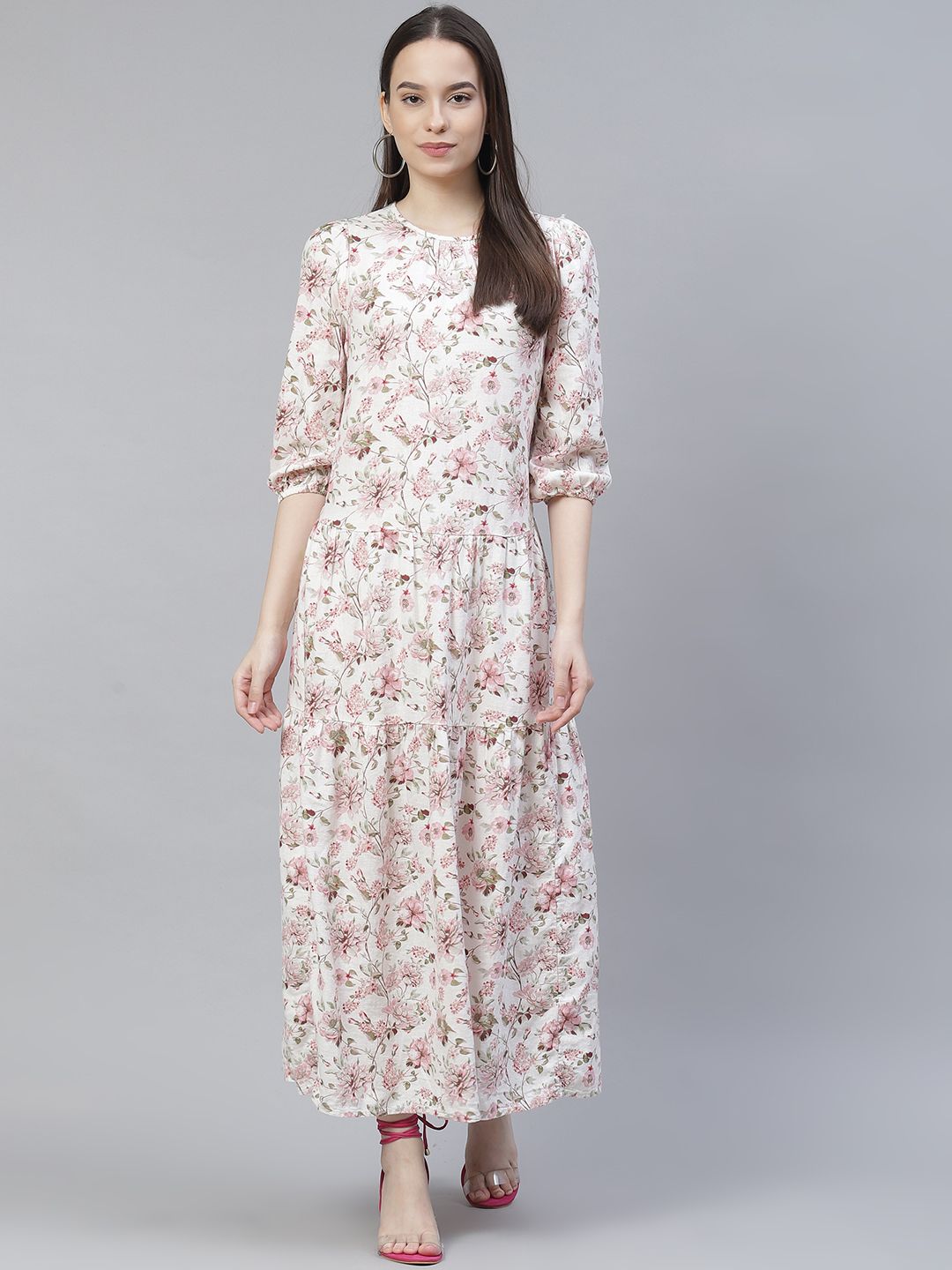 Marks & Spencer Women Off-White Floral Printed Maxi Dress Price in India