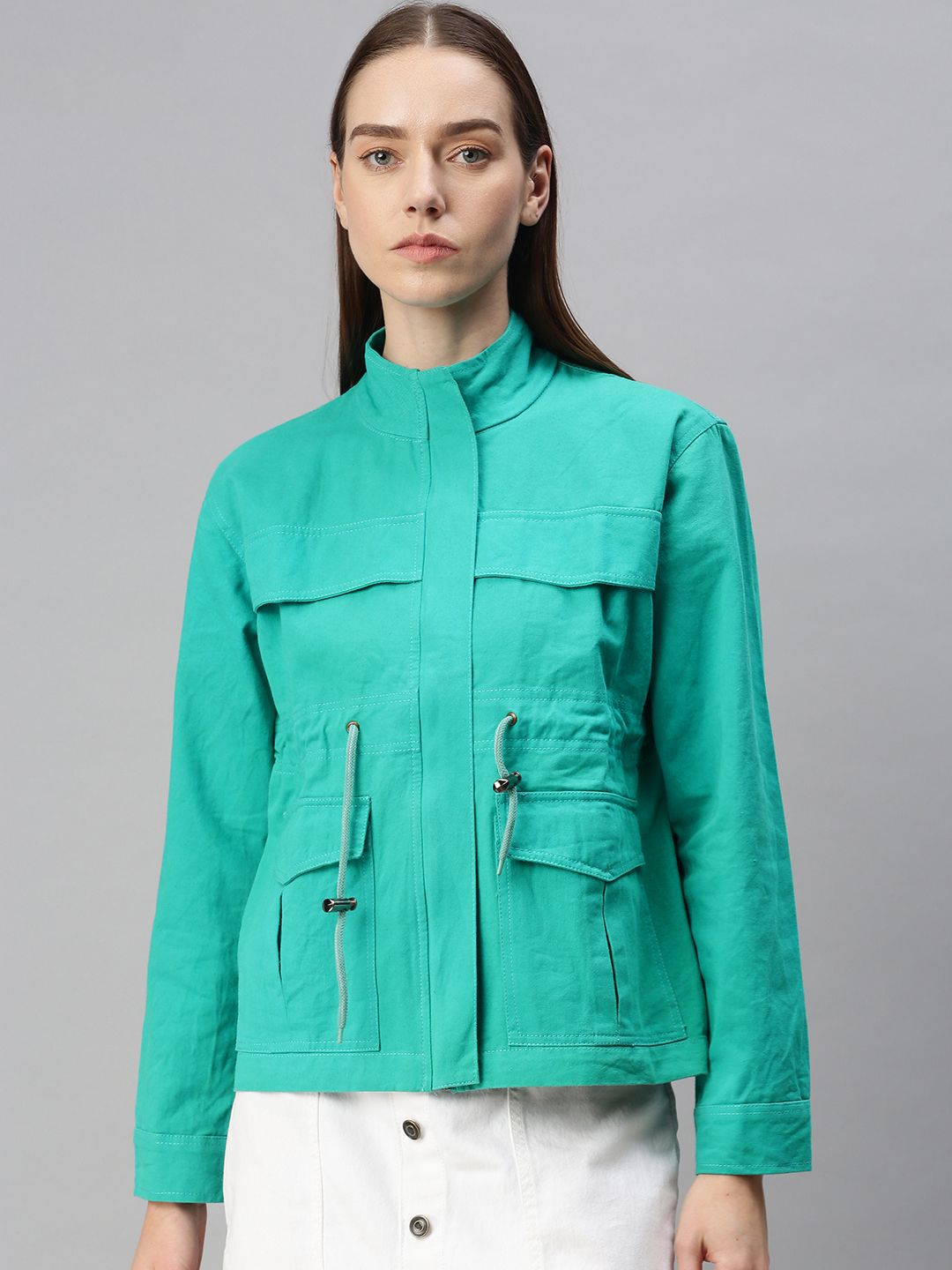 VOXATI Women Sea Green Open Front Jacket Price in India