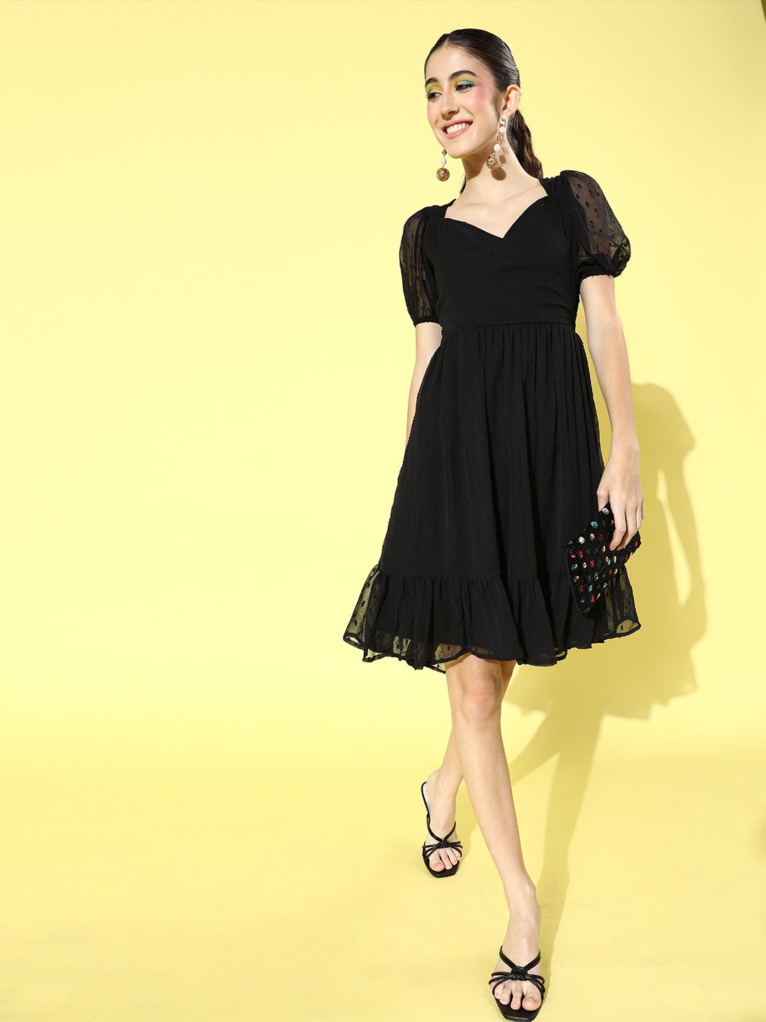 Sera Women Stylish Black Self Design Dress Price in India