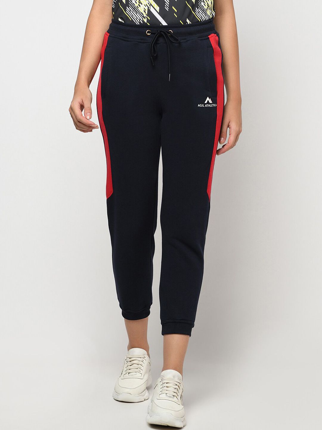 AGIL ATHLETICA Women Navy Blue & Red Solid Relaxed-Fit Joggers Price in India