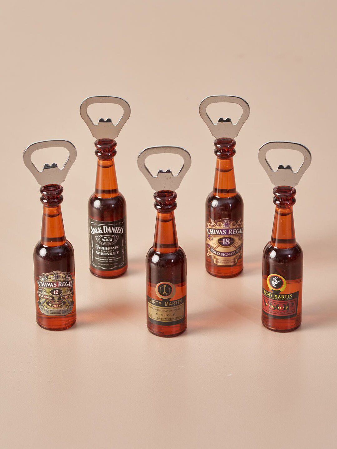 THEDECORKART Set Of 5 Brown Glass Bottle Fridge Magnets Cum Openers Price in India