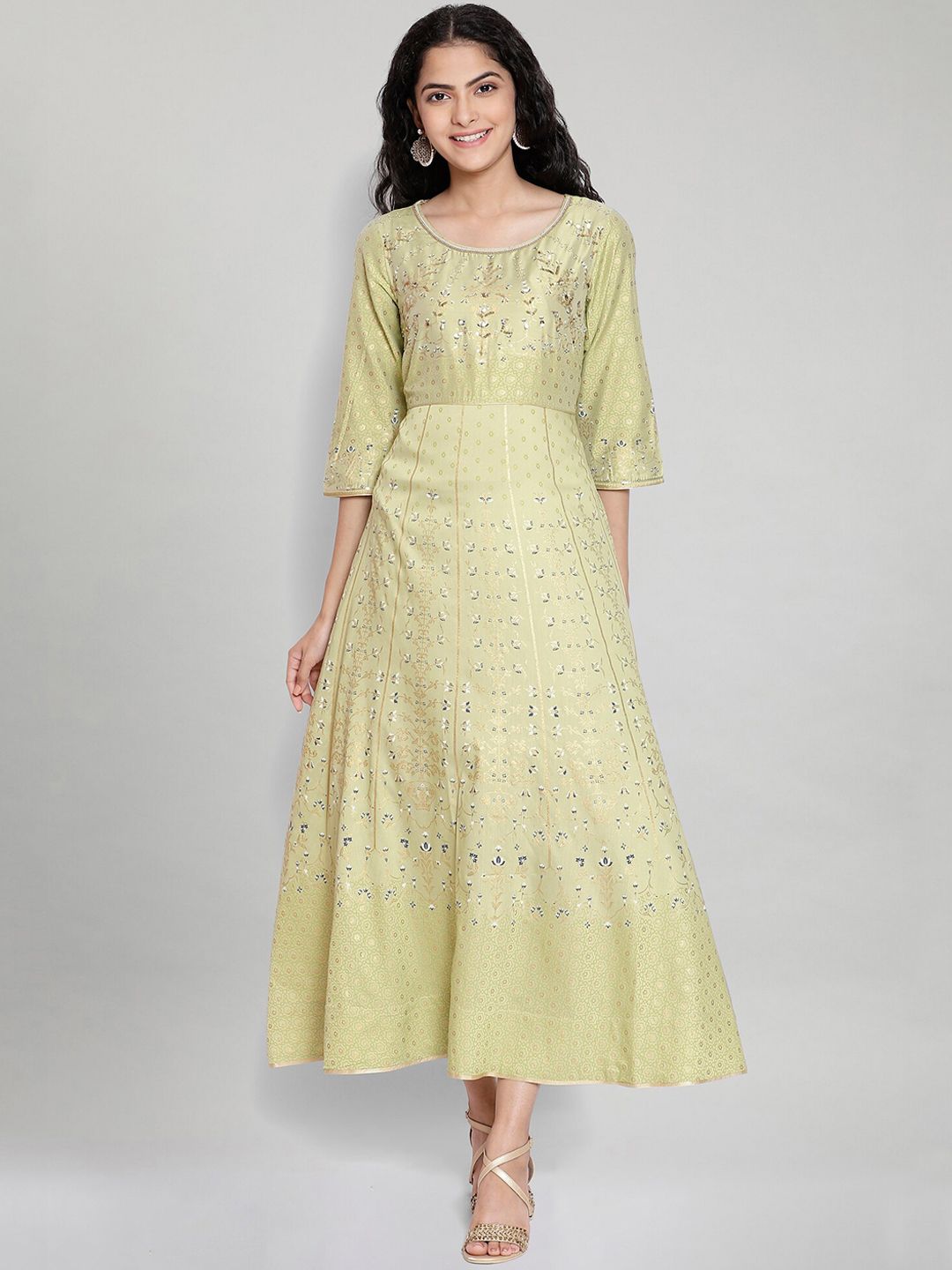 AURELIA Green Ethnic Motifs Printed Ethnic A-Line Maxi Dress Price in India