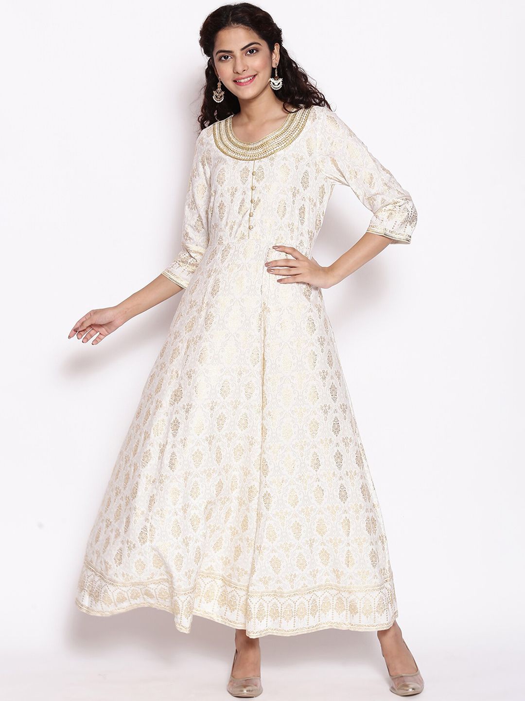 AURELIA White Ethnic Motifs Ethnic Maxi Dress Price in India