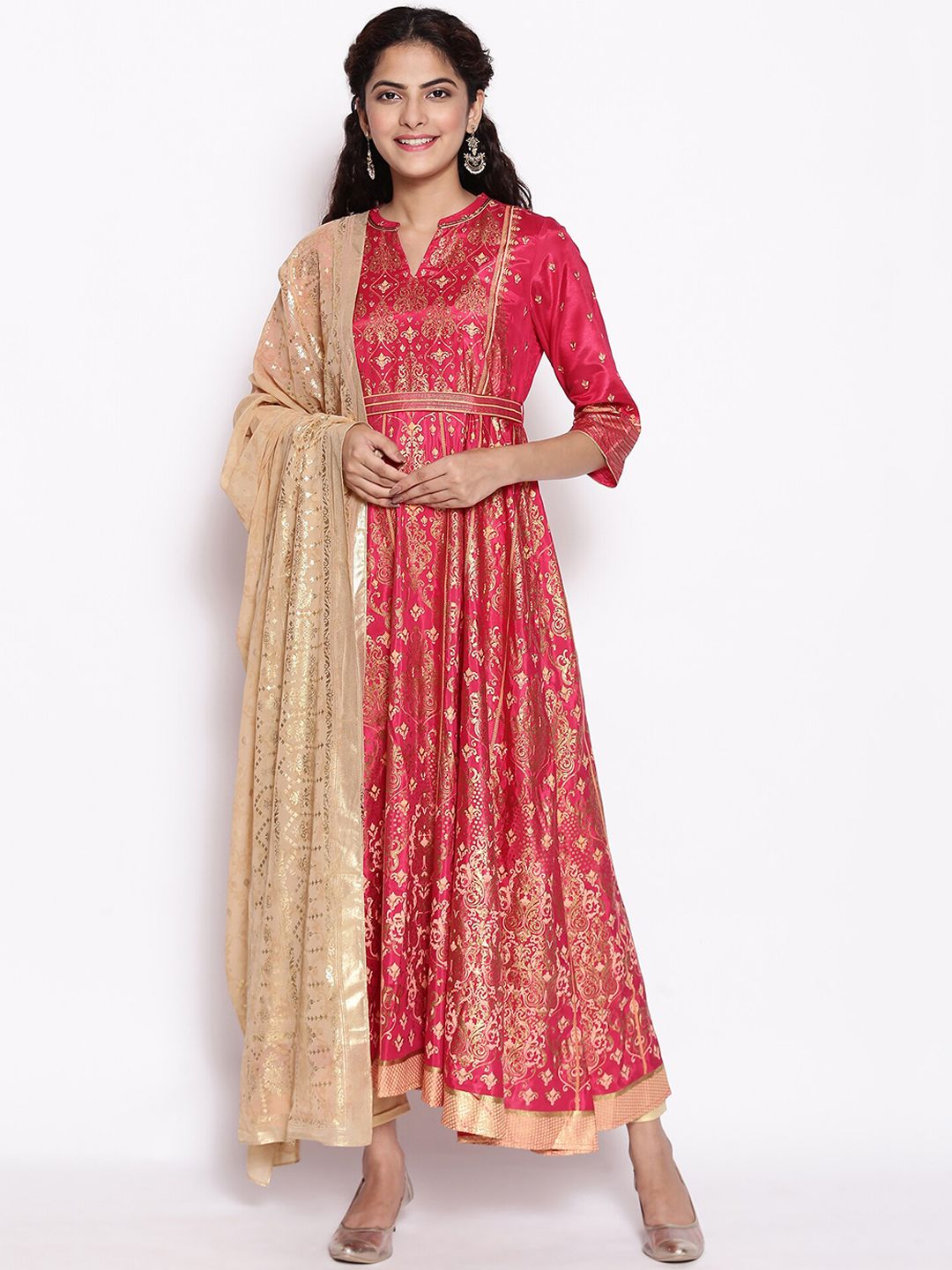 AURELIA Pink Ethnic Motifs Ethnic Maxi Dress Price in India
