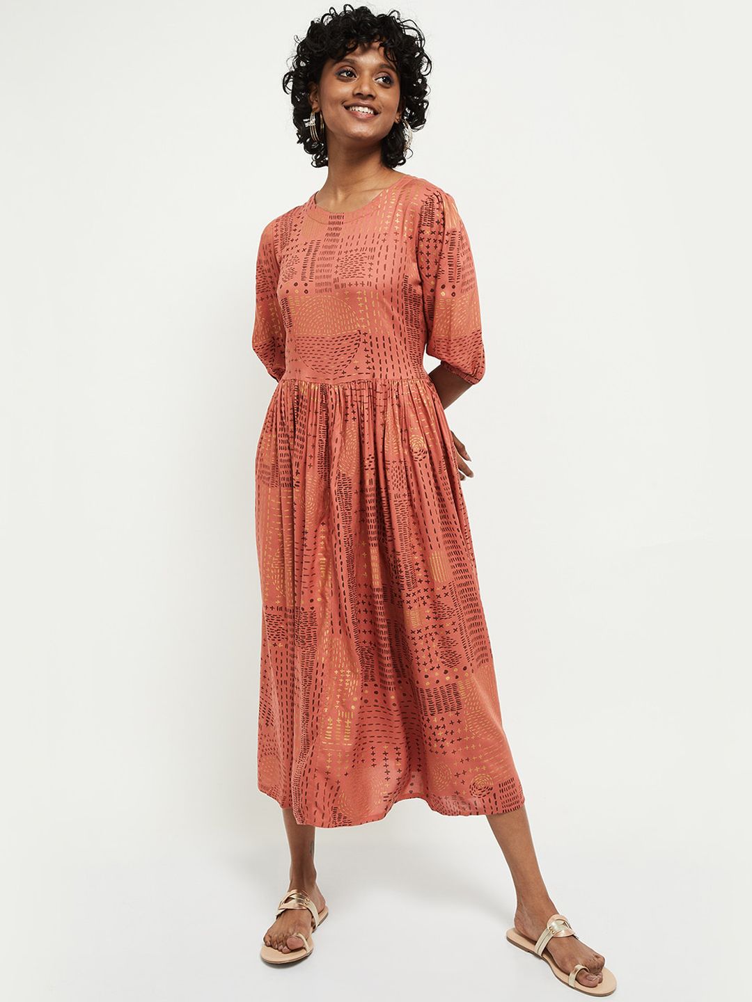 max Pink Ethnic Motifs Midi Dress Price in India