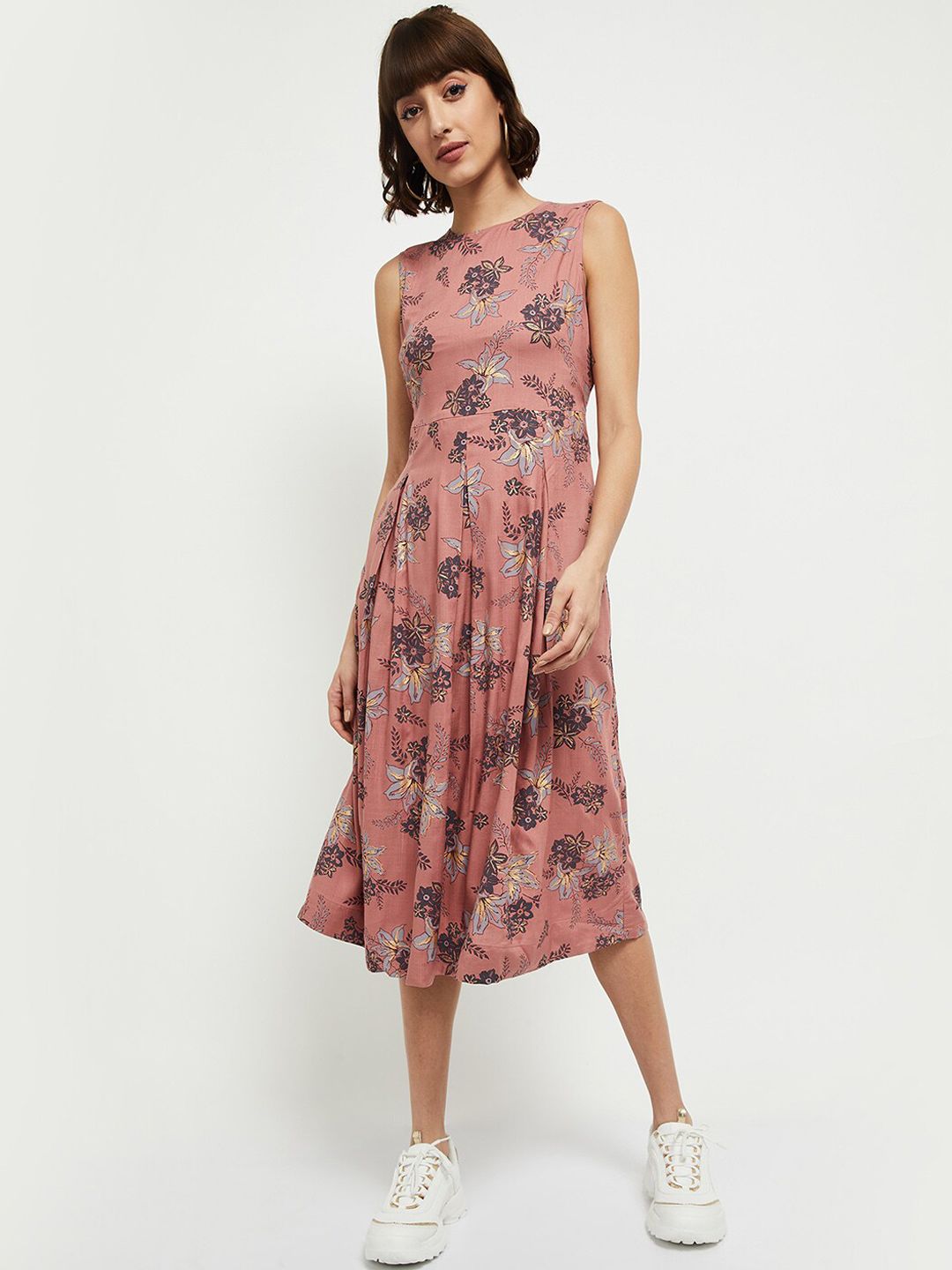 max Women Pink Floral Midi Dress Price in India