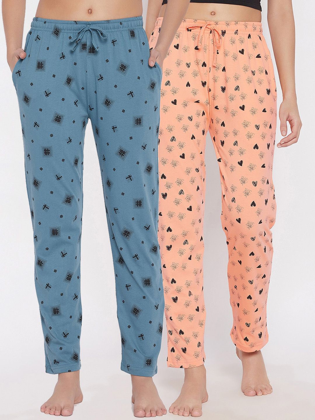 C9 AIRWEAR Women Pack Of 2 Printed Pure Cotton Lounge Pants Price in India