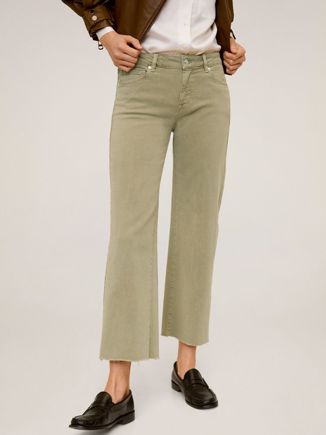 MANGO Women Green Cullote Stretchable Cropped Jeans Price in India