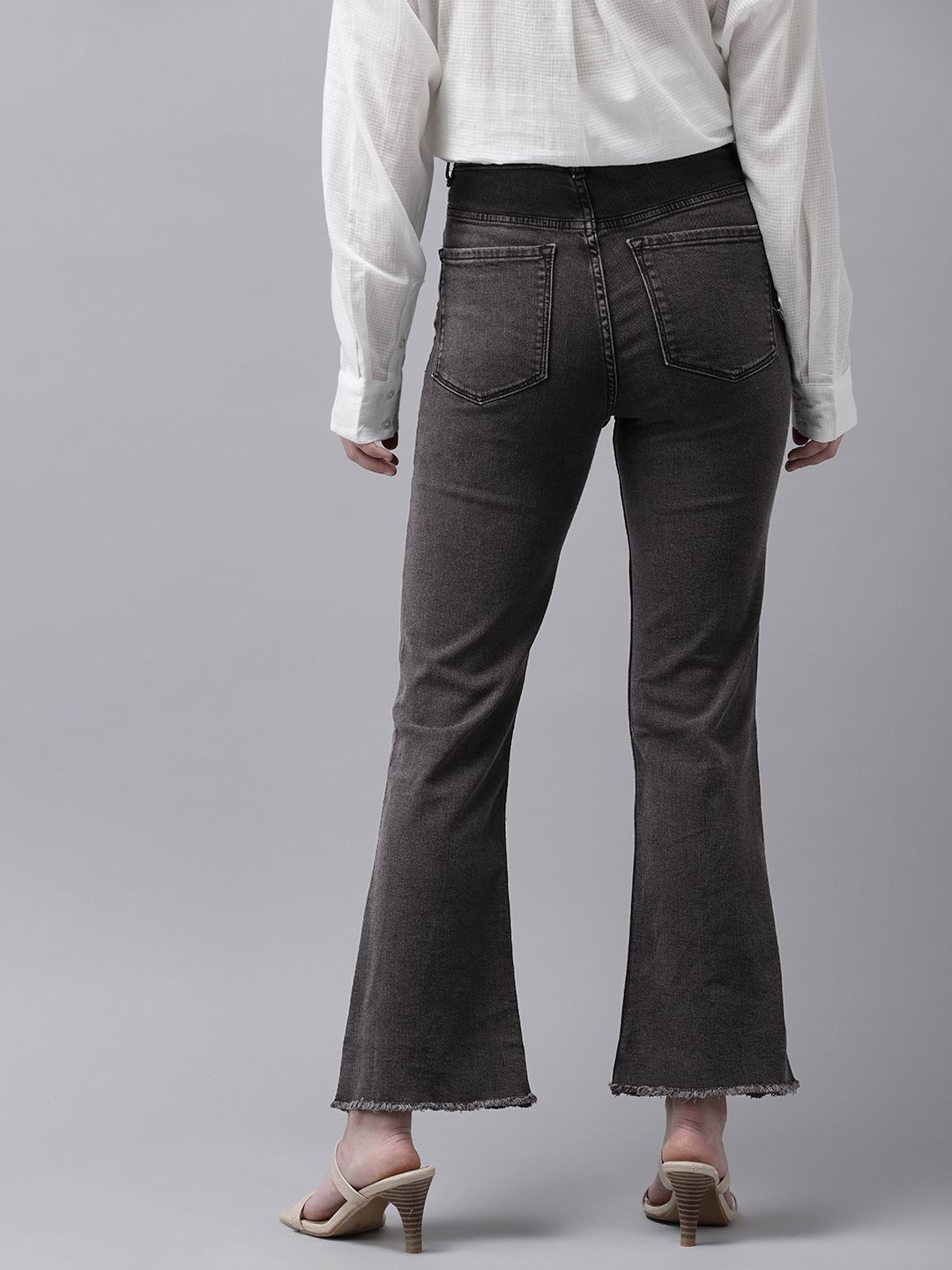 Charcoal Mid-Rise Bootcut Flared Cropped Stretchable Jeans