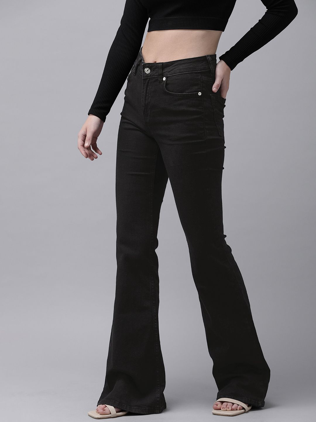 Black Mid-Rise Bootcut Clean Look Regular Stretchable Jeans