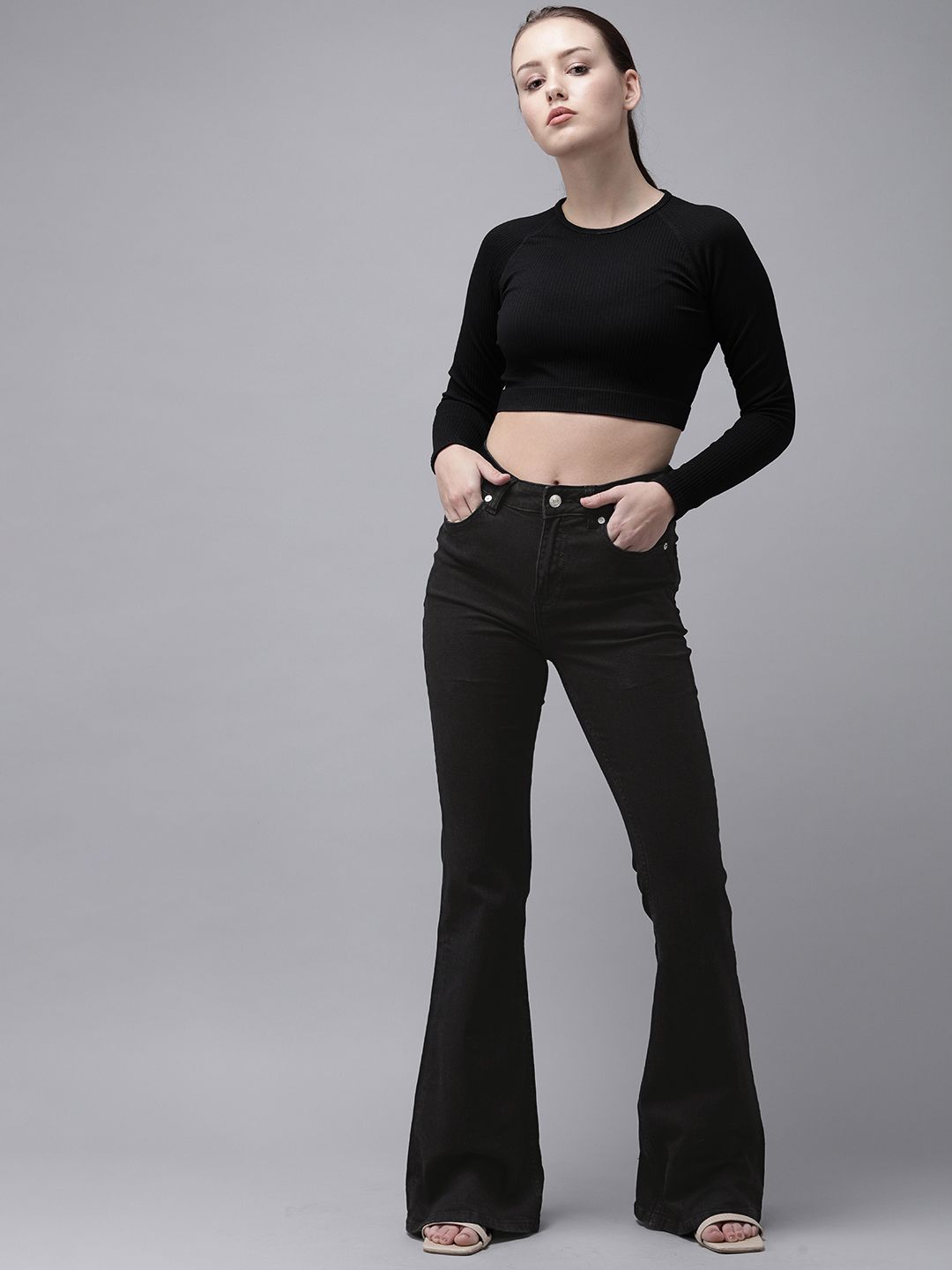 Black Mid-Rise Bootcut Clean Look Regular Stretchable Jeans