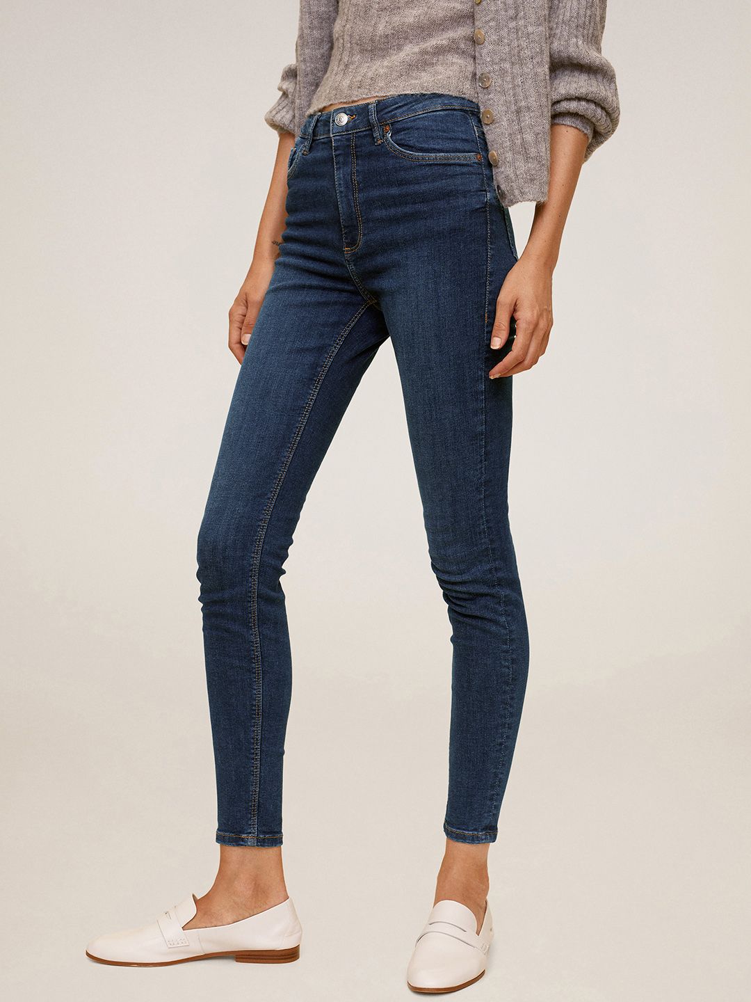 MANGO Women Blue Skinny Fit High-Rise Light Fade Stretchable Jeans Price in India