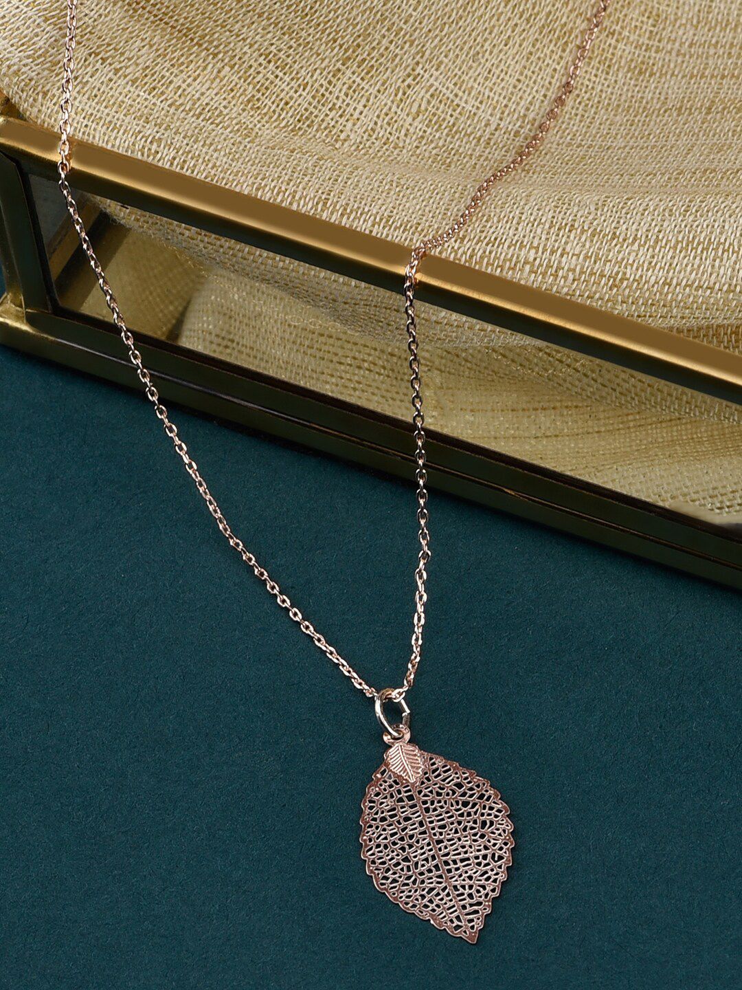 Accessorize Women Rose-Gold Plated Fili Leaf Pendant & Chain Price in India