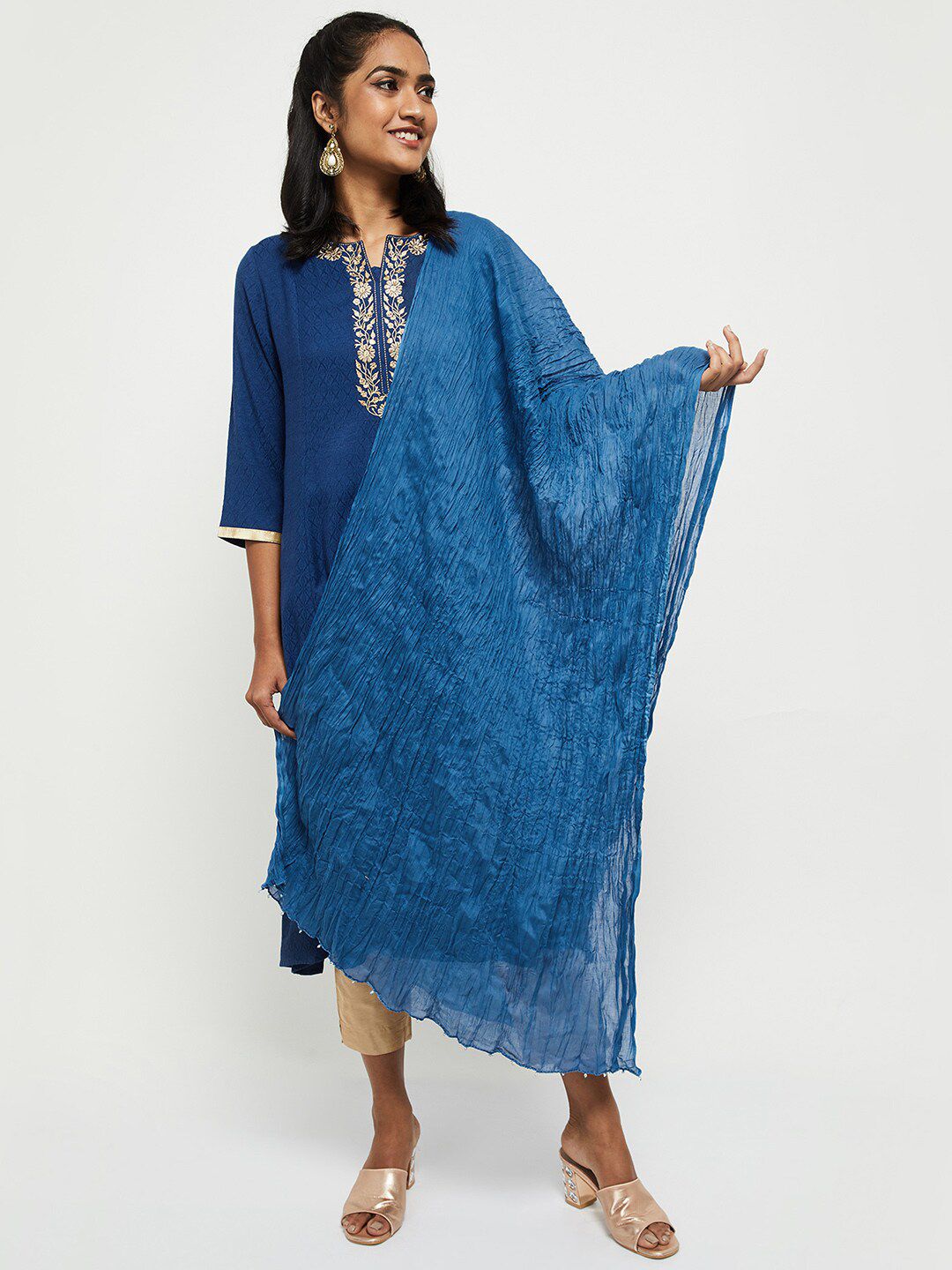 max Blue Pure Cotton Dupatta with Tasselled Border Price in India