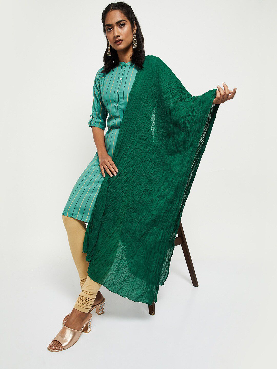 max Green Pure Cotton Dupatta with Tasselled Border Price in India