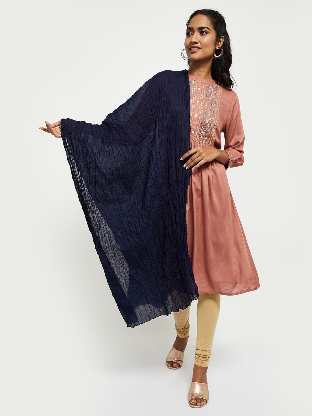 max Navy Blue Pure Cotton Dupatta with Tasselled Border Price in India