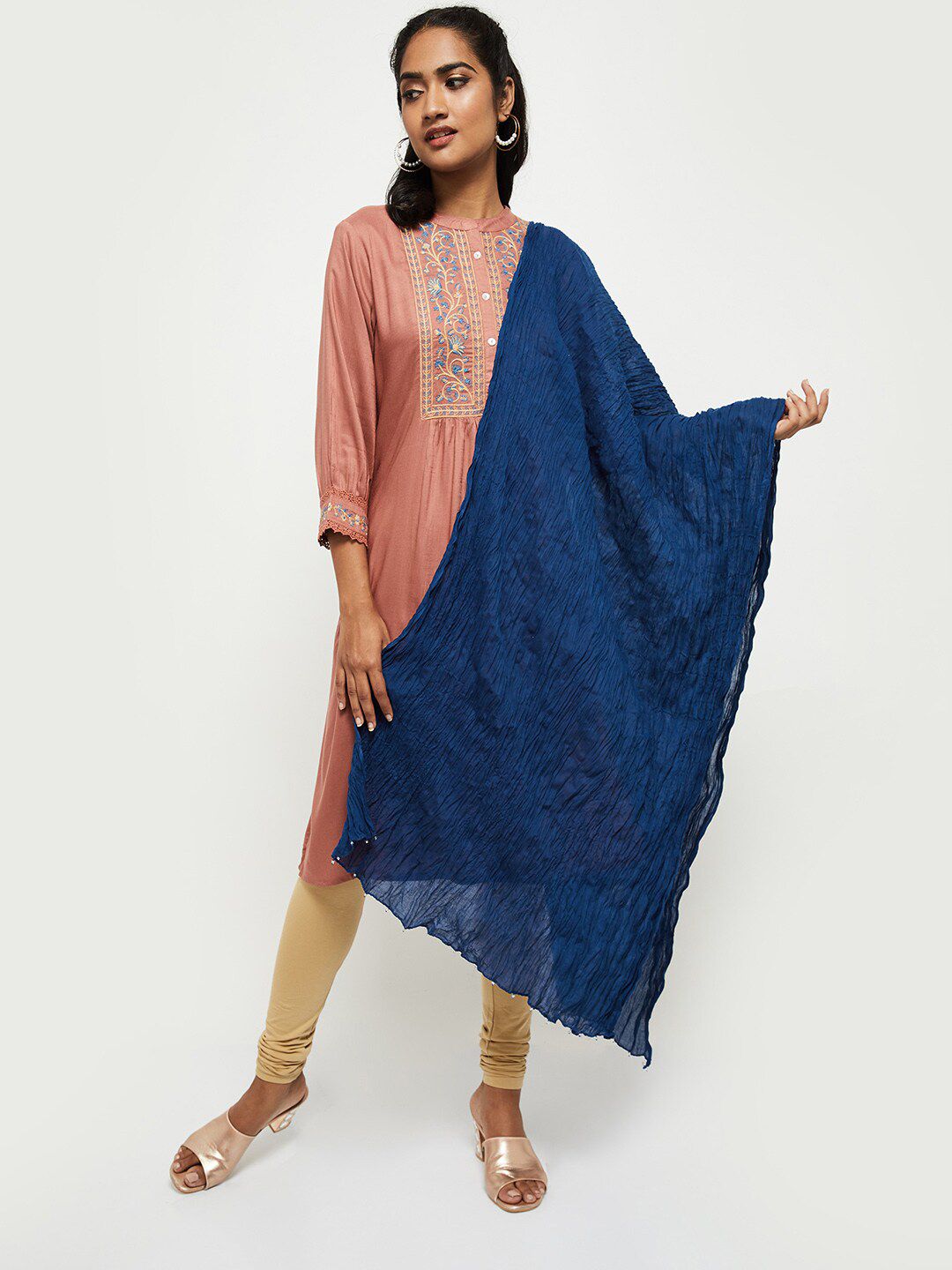 max Blue Pure Cotton Dupatta with Tasselled Border Price in India
