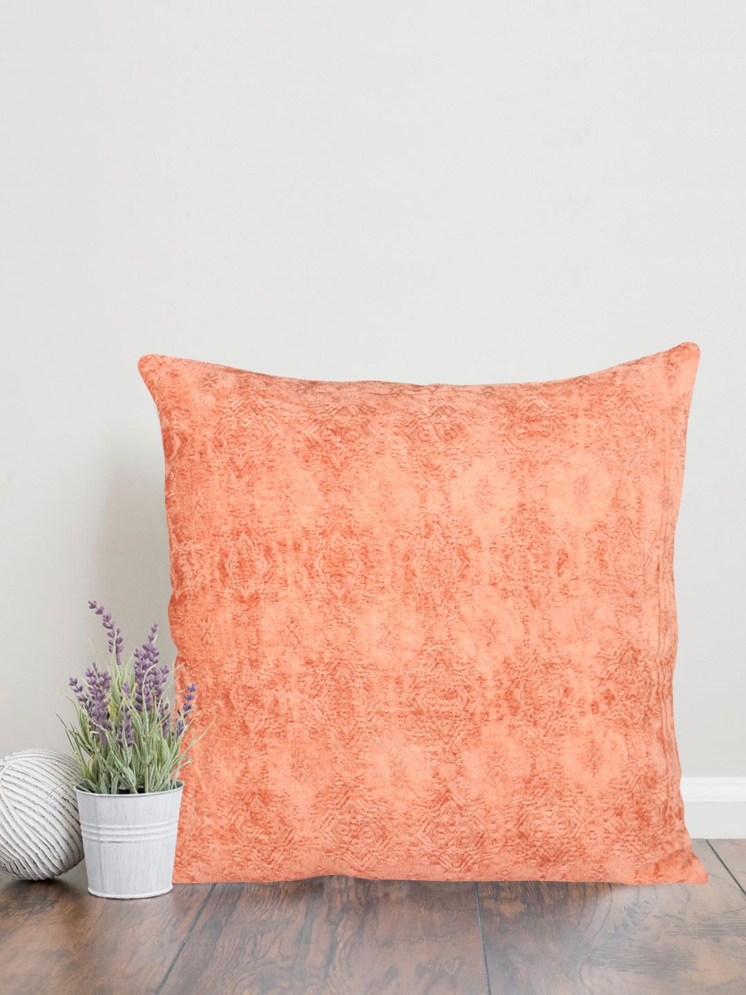 Home Self Design Orange Ethnic Motifs Cotton Textured Square Cushion Cover -16x16In
