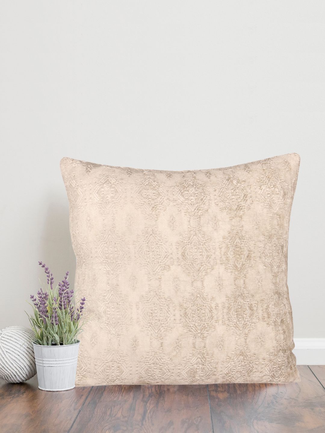 Home Beige Ethnic Motifs Square Cushion Cover Price in India