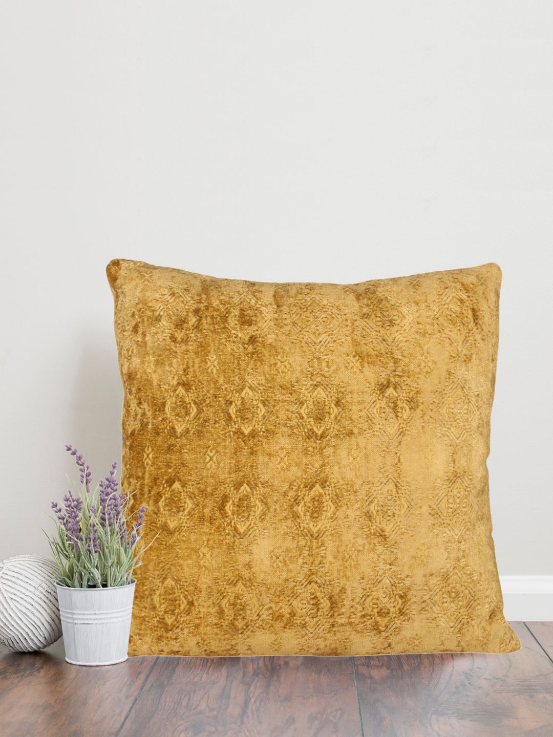 Home Mustard Ethnic Motifs Cotton Breathable Square Cushion Cover -15.7x15.7In
