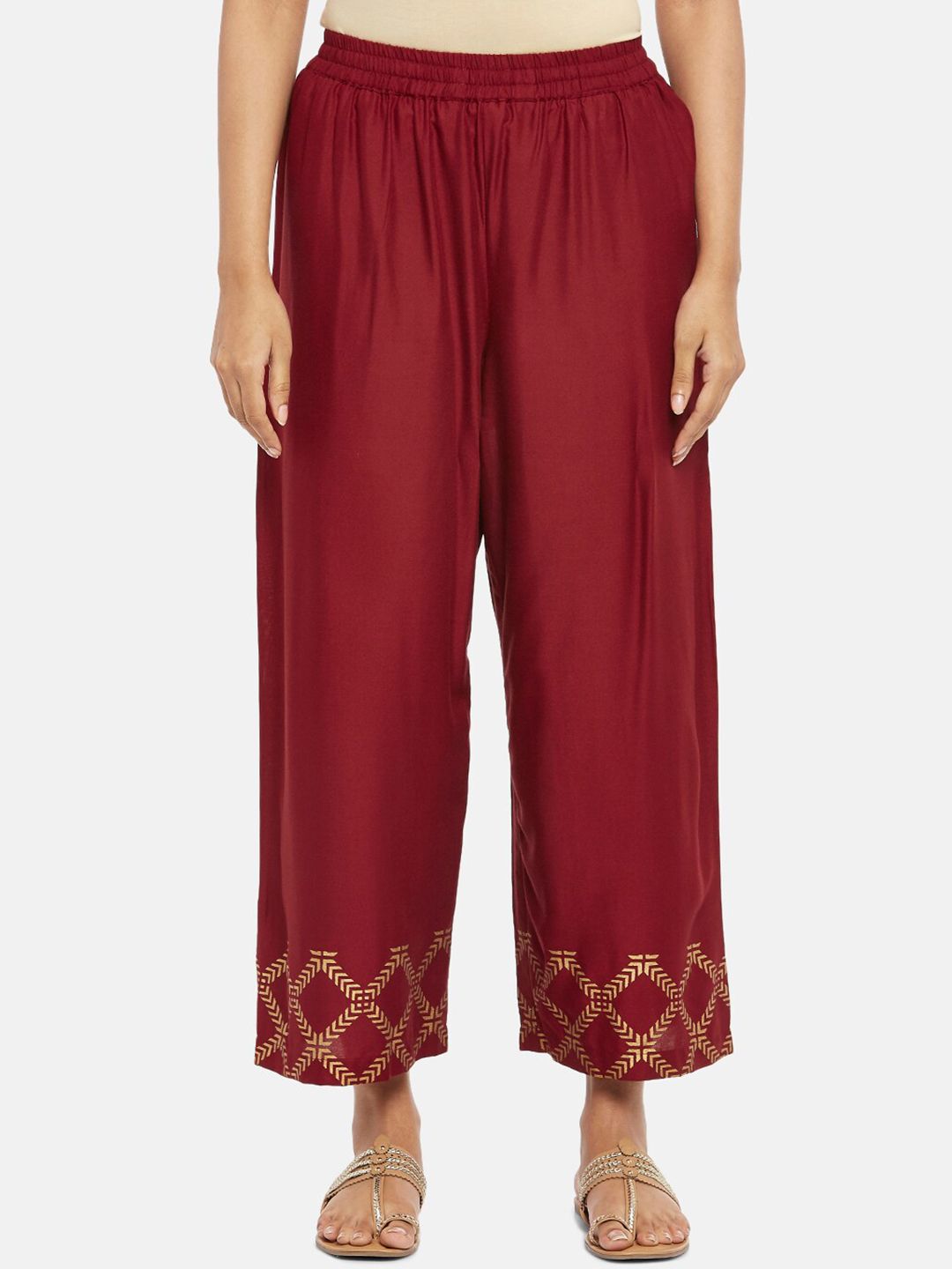 RANGMANCH BY PANTALOONS Women Maroon & Gold-Toned Ethnic Palazzos Price in India