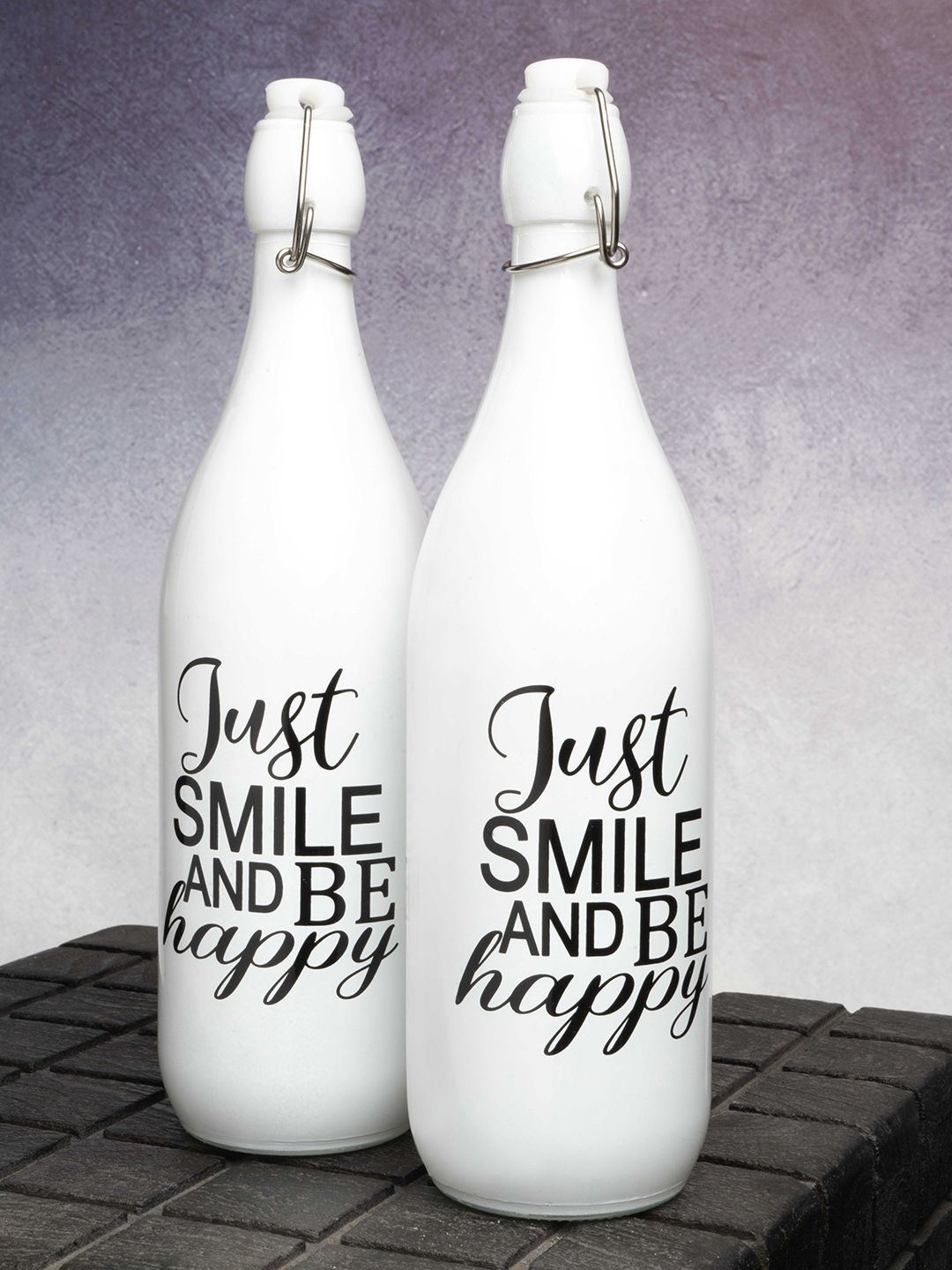 GOODHOMES Set Of 2 White Glass Bottles with Slogan Price in India