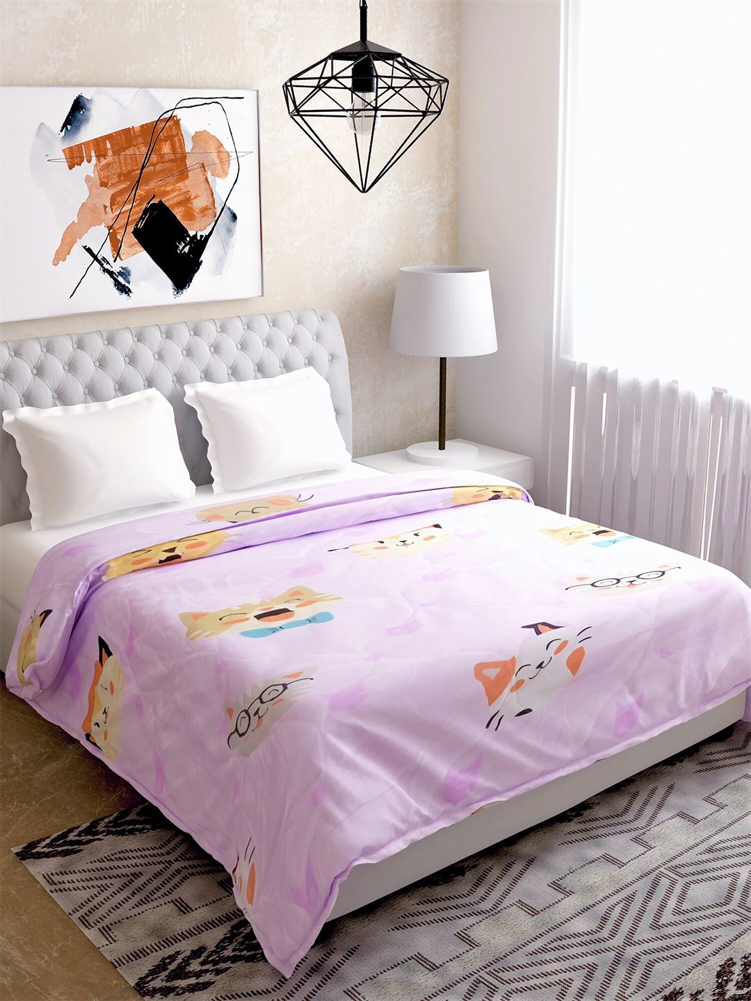 Salona Bichona Lavender & Yellow Cartoon Characters Mild Winter 120 GSM Double Bed Comforter Price in India