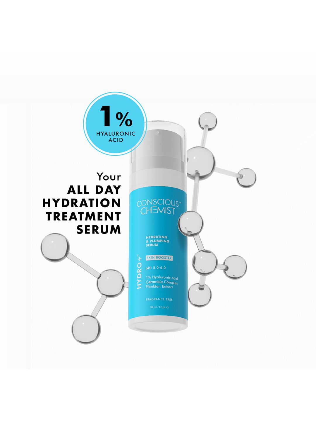 Conscious Chemist 1% Hyaluronic Acid Serum for Hydrating & Plumping Skin - 30ml
