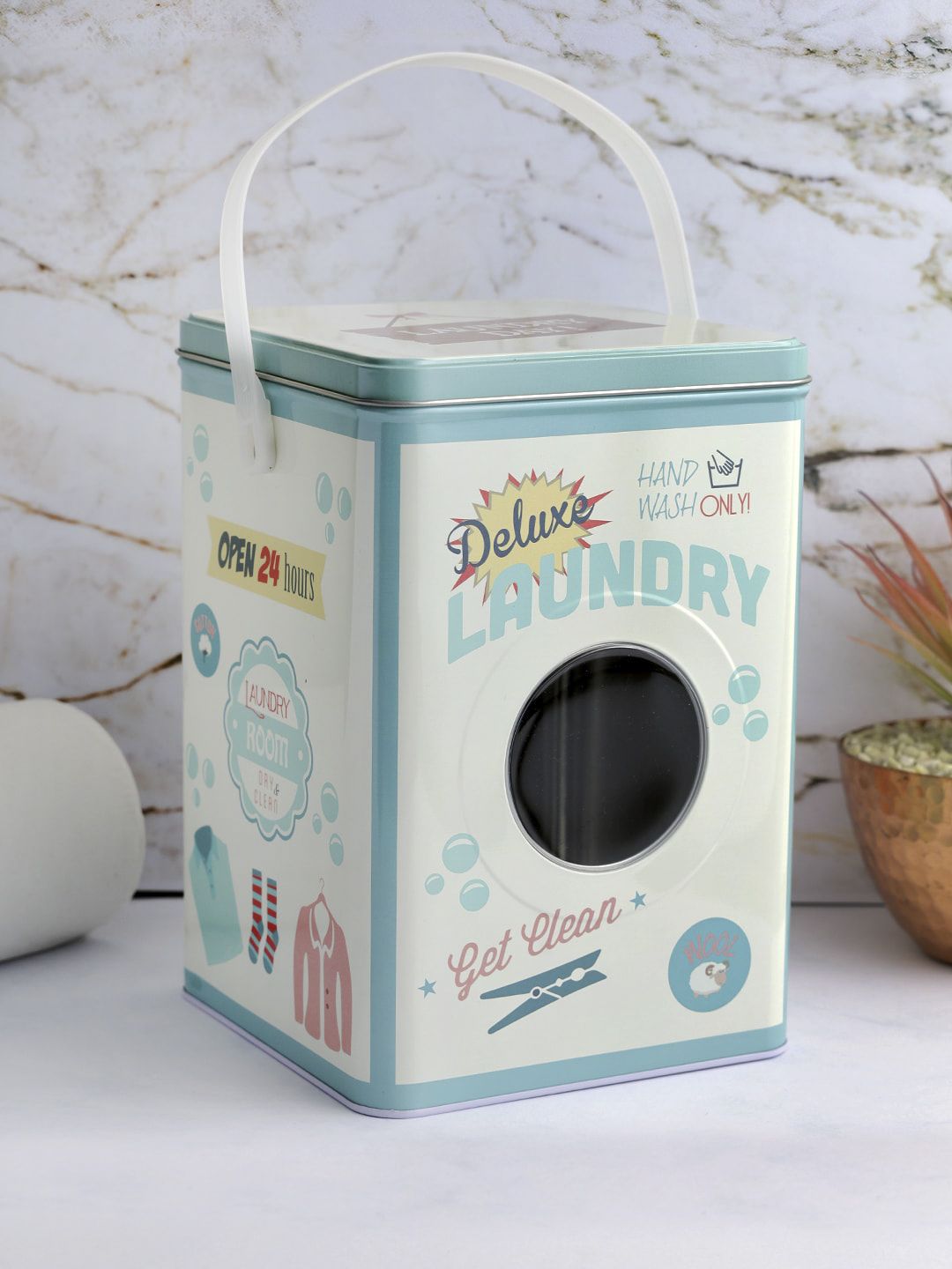 A Vintage Affair- Home Decor White & Blue Laundry Detergent Powder Storage Box Price in India