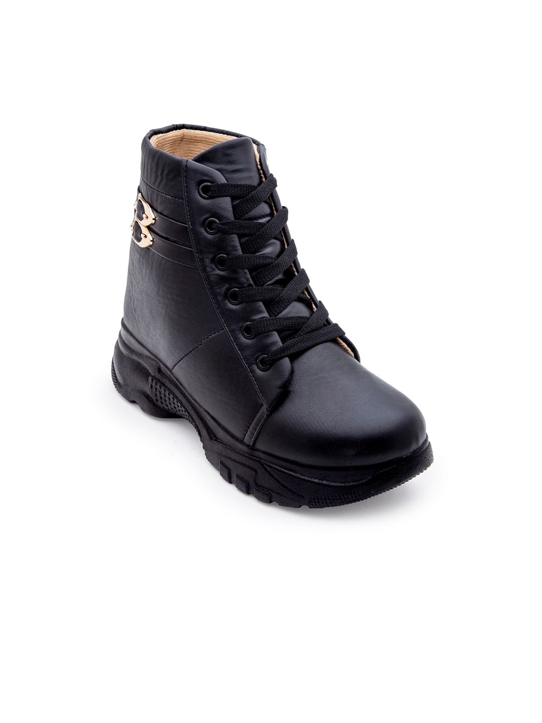 DEAS Women Black Printed Flatform Heeled Boots Price in India